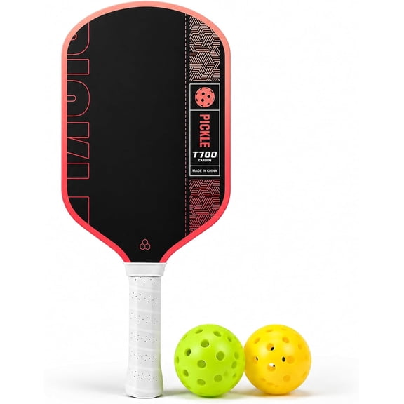 Pickleball Paddle – T700 Raw Carbon Fiber, Polypropylene Honeycomb Core, Edge Reinforcement, Durable Construction for Spin, Delivers Ultimate Spin and Control (Red)