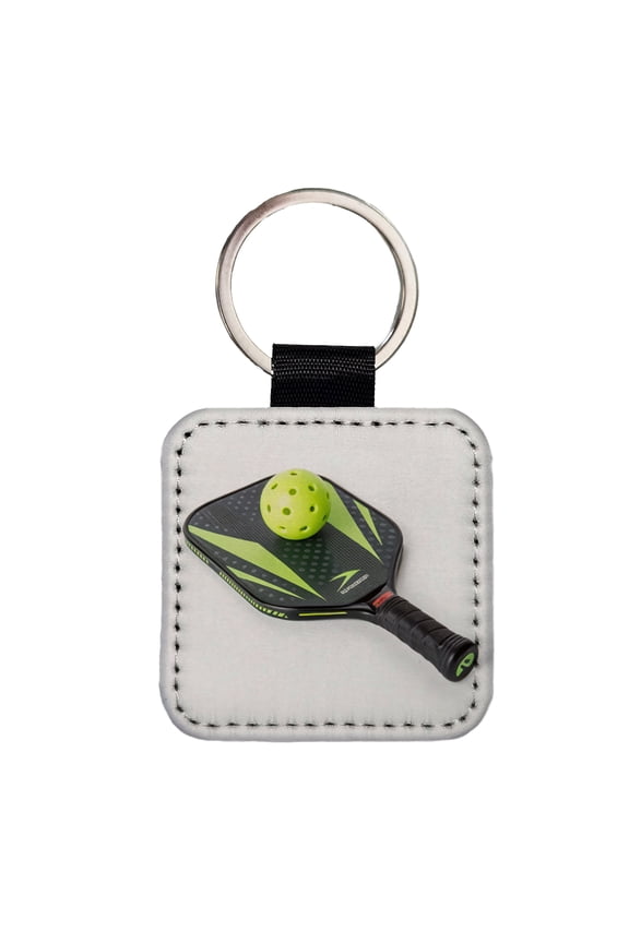 Pickleball Paddle and Ball Faux Leather Square Keychain