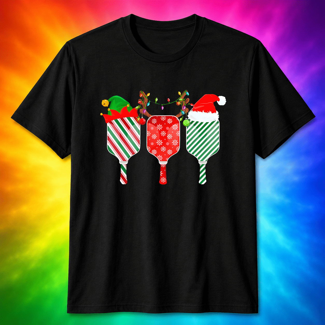 Pickleball Paddles Elf Hat Reindeer Holiday Unisex T-shirt Size S-5XL V12174