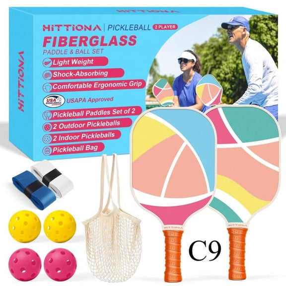 Pickleball Paddles Made Of Fiberglass, With 2 Paddles, 4 Balls, And 1 Pick Ball Mesh Bag In Various Styles, Suitable For Beginners, Youth, Elderly, And Other Sports Loving Groups