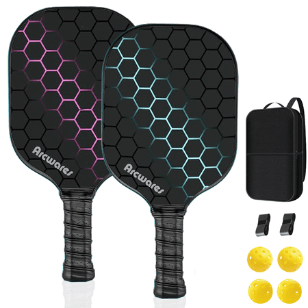 Pickleball Paddles, Pickleball Paddles Set of 2, Graphite Fiberglass Surface, Lightweight Graphite Rackets, with Comfort Grip, 4 Pickle Balls, Hand Glues, 1 Pickleball Bag, for Men and Women