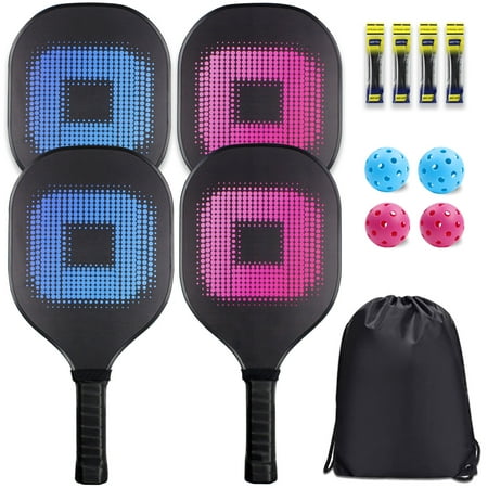 Pickleball Paddles -Pickleball Paddles Set 4 Wood Pickleball Paddles, 4 Pickleballs, 4 Grips Tape & Carry Bag Gift for Beginners& Intermediate Players