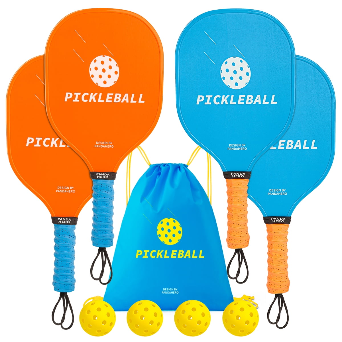 Pickleball Paddles Pickleball Set of 4 Wood Paddles, Indoor & Outdoor Game Pickleball Balls
