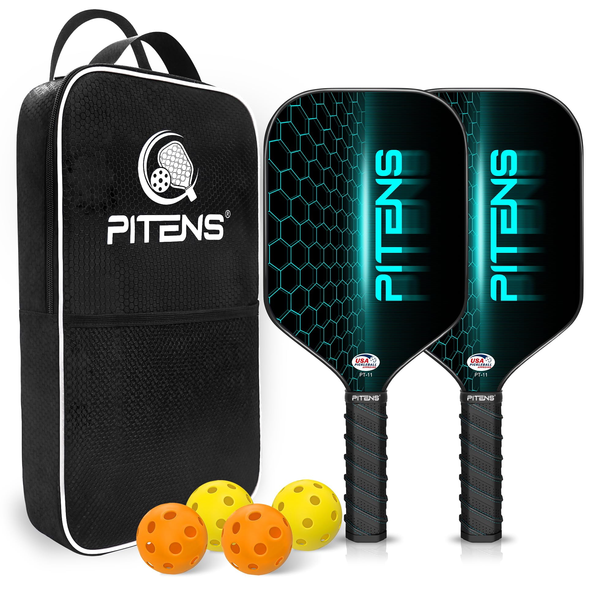 Pickleball Paddles Set of 2,Carbon Fiber and Graphite Face,Non-Slip Grip,USAPA Approved Pro Pickleball Set with 4 Pickleball Balls Outdoor Indoor,Pickleball Net Bag | Pickle Ball Racket for Women Men