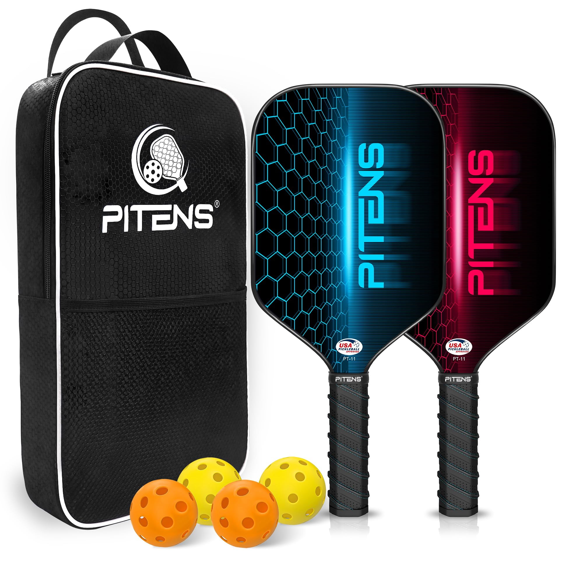 Pickleball Paddles Set of 2,Carbon Fiber and Graphite Face,Non-Slip Grip,USAPA Approved Pro Pickleball Set with 4 Pickleball Balls Outdoor Indoor,Pickleball Net Bag | Pickle Ball Racket for Women Men