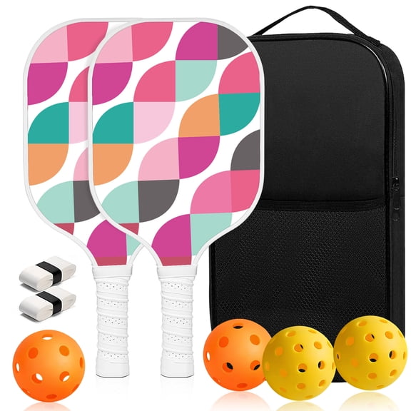 Pickleball Paddles Set of 2, Fiberglass Pickleball Racket, 2 Pickleball Rackets, 4 Balls, 2 Grip and 1 Portable Carry Bag, 2 Pack Aesthetic Pickle Ball Rackets for Men and Women