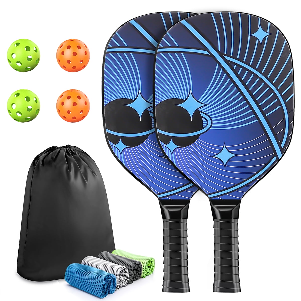 JoncAye Pickle-Ball-Paddle Set of 2 with Outdoor Indoor Balls, Paddle Bag | USAPA Approved Pickleball-Rackets 2 Pack for Kids Adults | Fiberglass