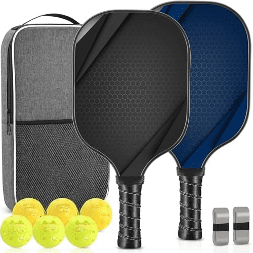 Pickleball Paddles Set of 2, USAPA Approved Carbon Fiber Pickleball Set, Lightweight Pickle Ball Rackets 2 Pack with 6 Balls, 1 Bag, Pair of Grip Tapes, Pickle Ball Paddle for Men and Women