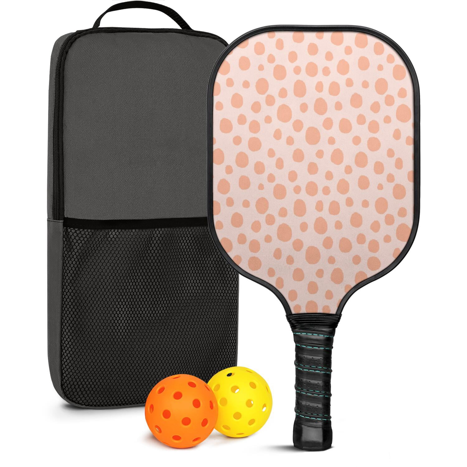 Pickleball Paddles Set Of 1, Fiberglass Surface, Animal, Leopard Print, 1 Paddle, 2 Balls & Bag