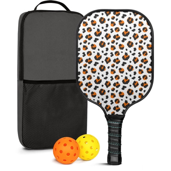 Pickleball Paddles Set Of 1, Fiberglass Surface, Animal, Leopard Print, 1 Paddle, 2 Balls & Bag