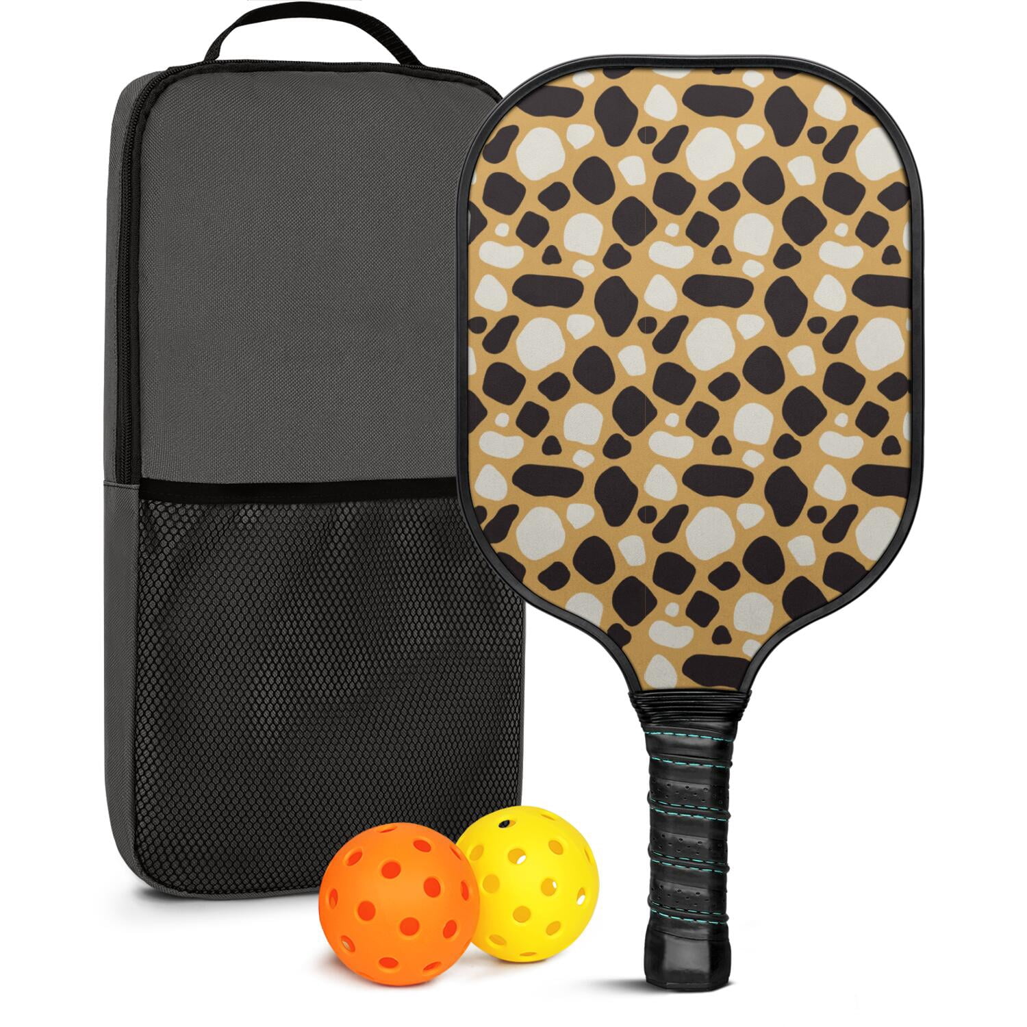 Pickleball Paddles Set Of 1, Fiberglass Surface, Animal, Leopard Print, 1 Paddle, 2 Balls & Bag