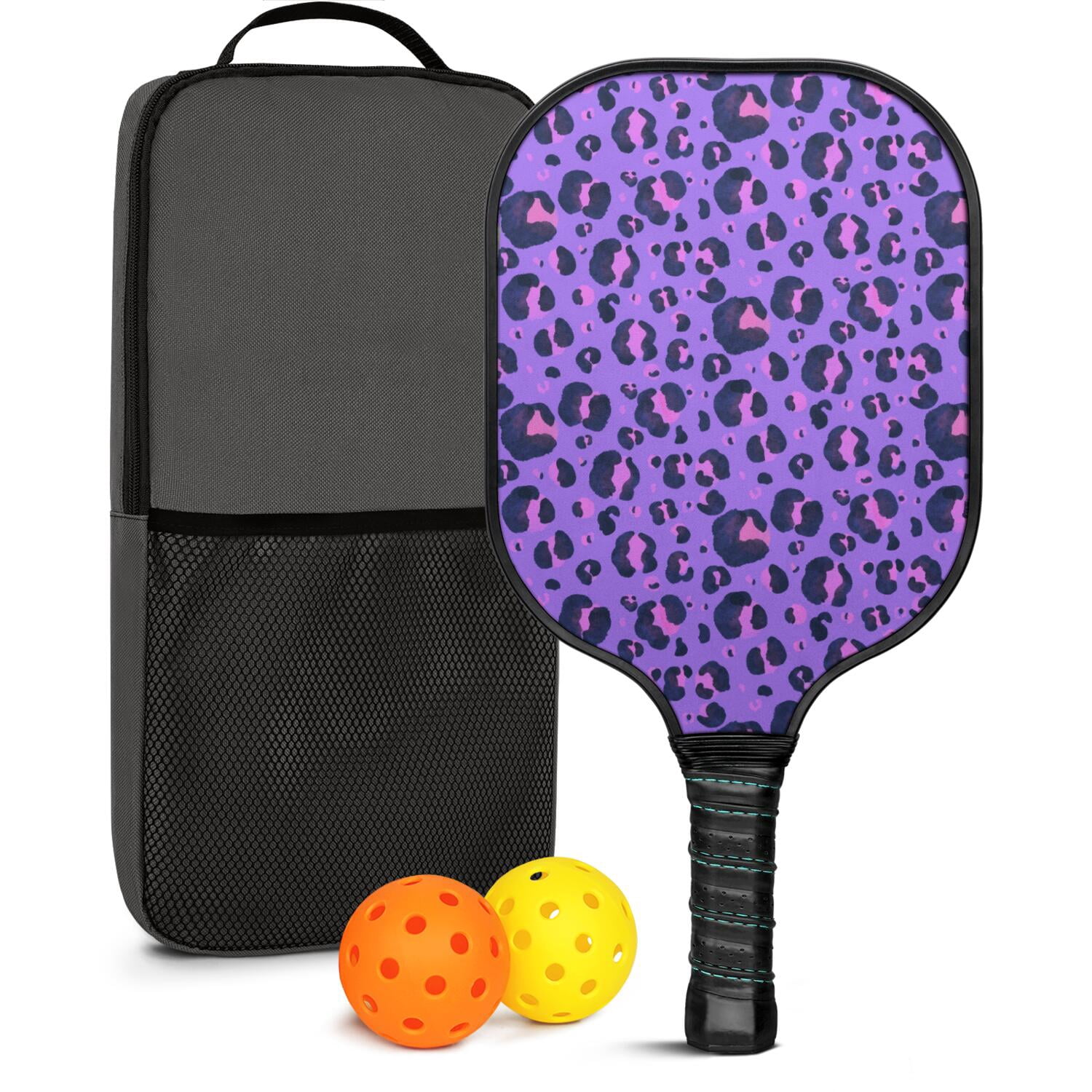 Pickleball Paddles Set Of 1, Fiberglass Surface, Animal, Leopard Print, 1 Paddle, 2 Balls & Bag