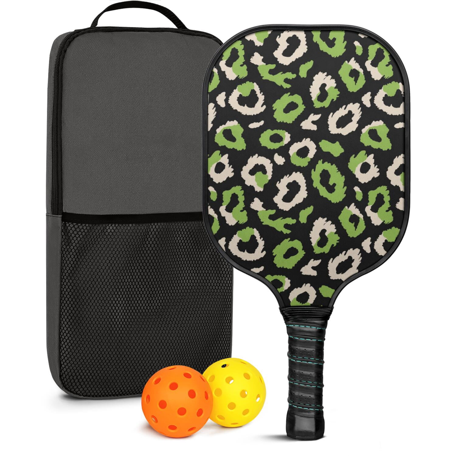 Pickleball Paddles Set Of 1, Fiberglass Surface, Animal, Leopard Print, 1 Paddle, 2 Balls & Bag