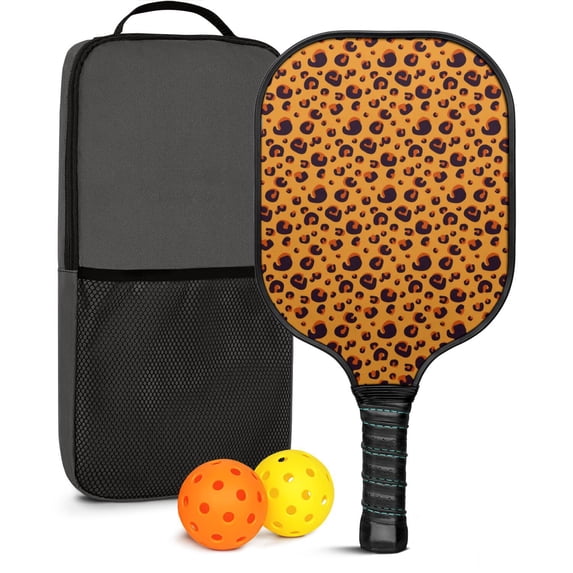 Pickleball Paddles Set Of 1, Fiberglass Surface, Animal, Leopard Print, 1 Paddle, 2 Balls & Bag
