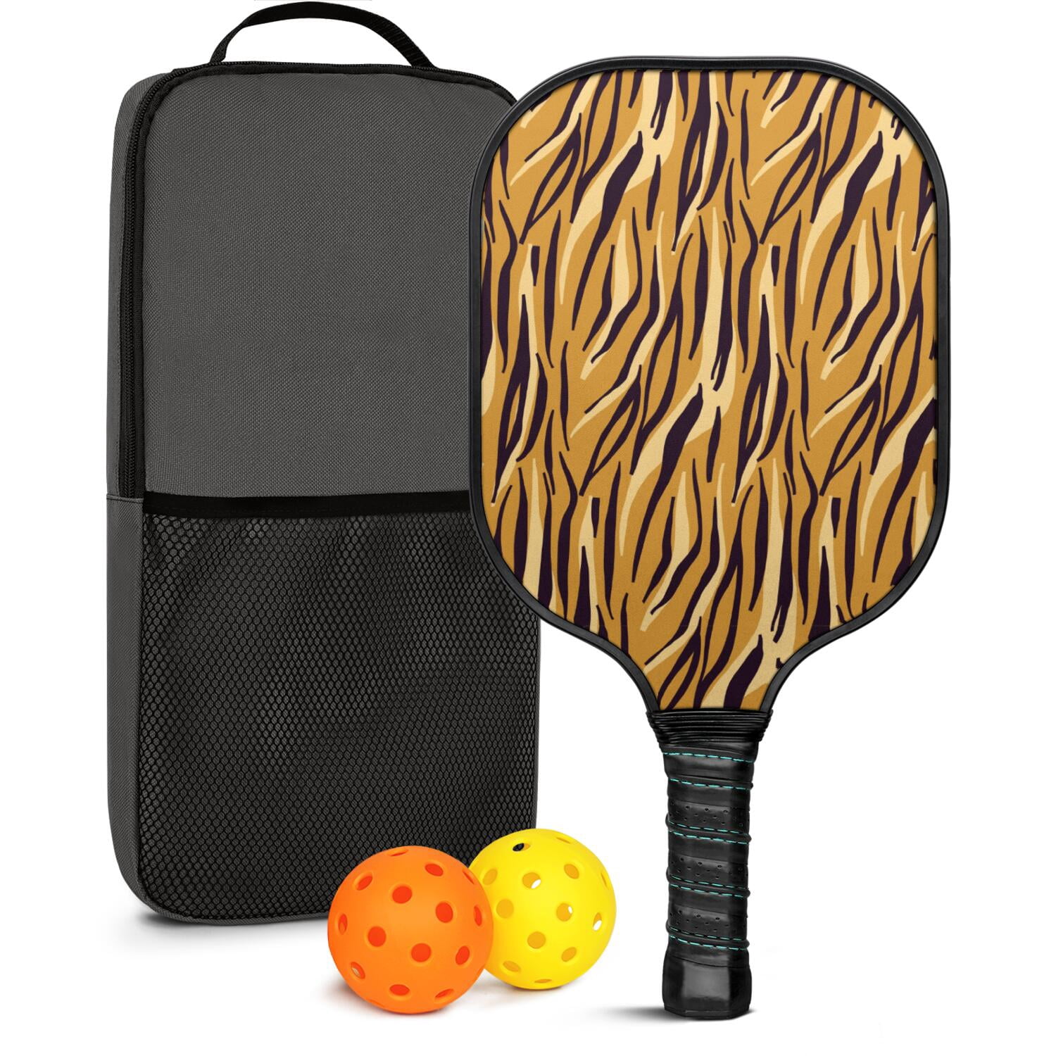 Pickleball Paddles Set Of 1, Fiberglass Surface, Animal, Leopard Print, 1 Paddle, 2 Balls & Bag