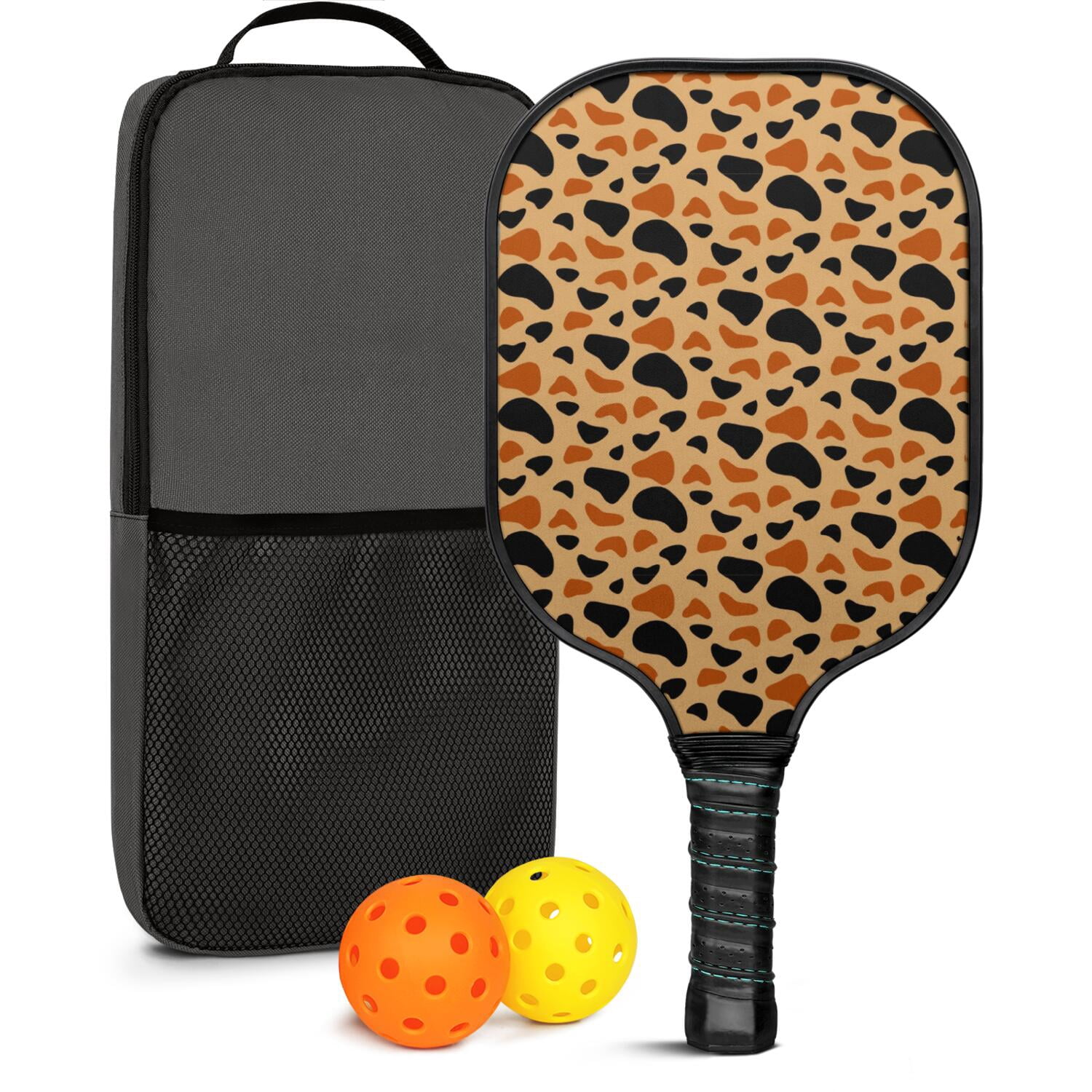 Pickleball Paddles Set Of 1, Fiberglass Surface, Animal, Leopard Print, 1 Paddle, 2 Balls & Bag