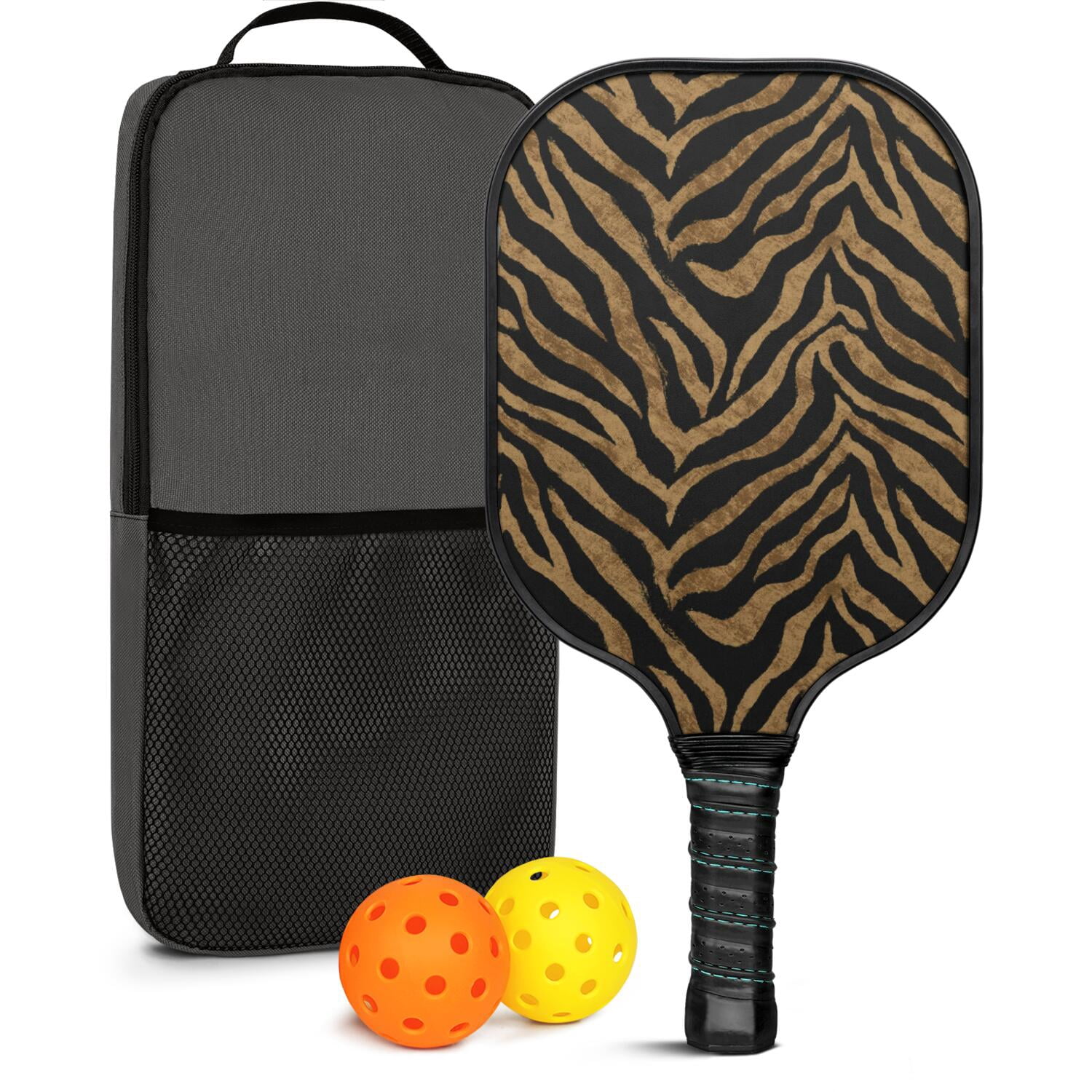 Pickleball Paddles Set Of 1, Fiberglass Surface, Animal, Leopard Print, 1 Paddle, 2 Balls & Bag