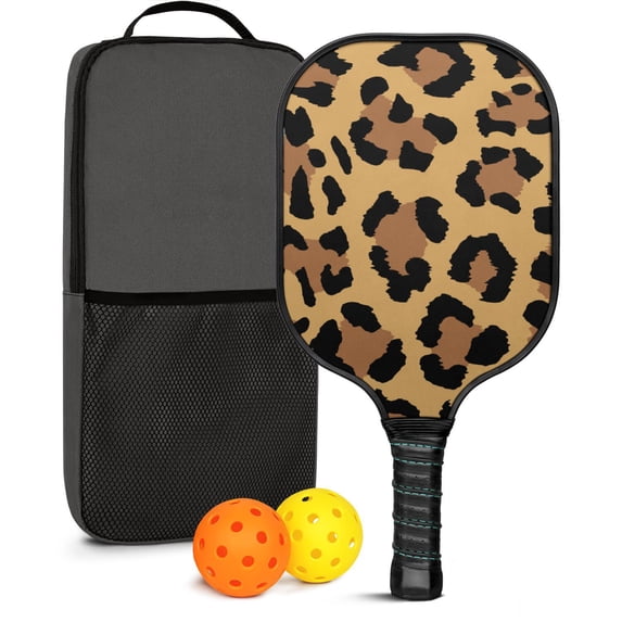 Pickleball Paddles Set Of 1, Fiberglass Surface, Animal, Leopard Print, 1 Paddle, 2 Balls & Bag