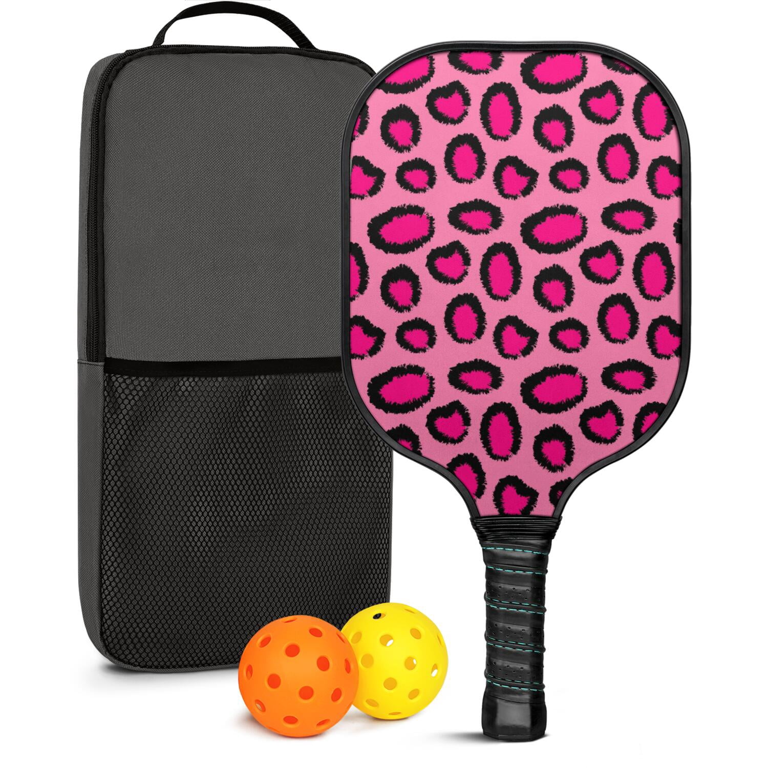 Pickleball Paddles Set Of 1, Fiberglass Surface, Animal, Leopard Print, 1 Paddle, 2 Balls & Bag