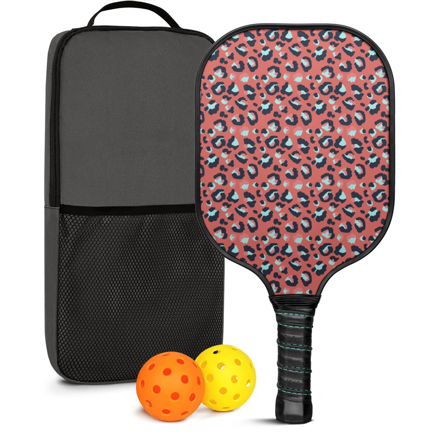 Pickleball Paddles Set Of 1, Fiberglass Surface, Animal, Leopard Print, 1 Paddle, 2 Balls & Bag