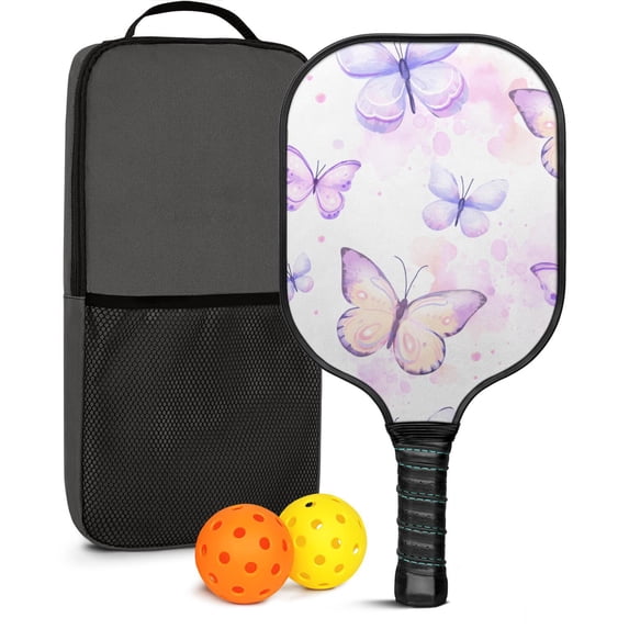 Pickleball Paddles Set Of 1, Fiberglass Surface, Boho Butterfly Decor, 1 Paddle, 2 Balls & Bag