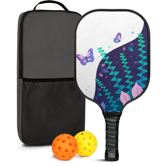 Pickleball Paddles Set Of 1, Fiberglass Surface, Boho Butterfly Decor, 1 Paddle, 2 Balls & Bag