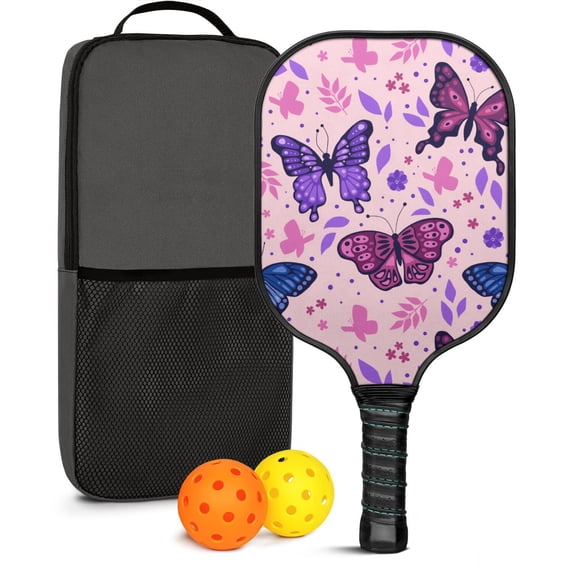 Pickleball Paddles Set Of 1, Fiberglass Surface, Boho Butterfly Decor, 1 Paddle, 2 Balls & Bag