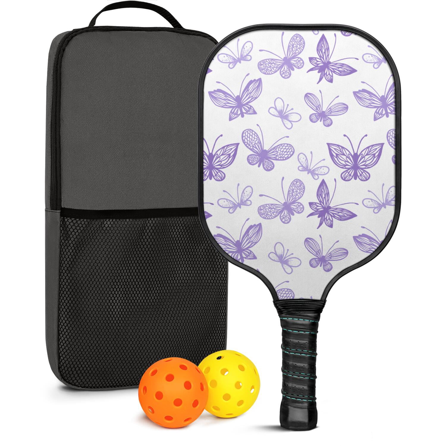Pickleball Paddles Set Of 1, Fiberglass Surface, Boho Butterfly Decor, 1 Paddle, 2 Balls & Bag