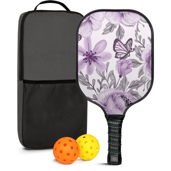 Pickleball Paddles Set Of 1, Fiberglass Surface, Boho Butterfly Decor, 1 Paddle, 2 Balls & Bag