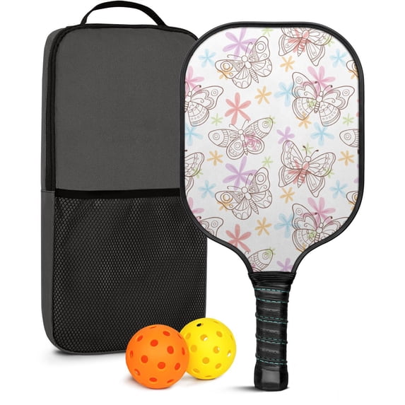 Pickleball Paddles Set Of 1, Fiberglass Surface, Boho Butterfly Decor, 1 Paddle, 2 Balls & Bag