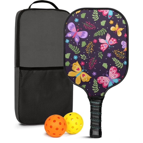 Pickleball Paddles Set Of 1, Fiberglass Surface, Boho Butterfly Decor, 1 Paddle, 2 Balls & Bag