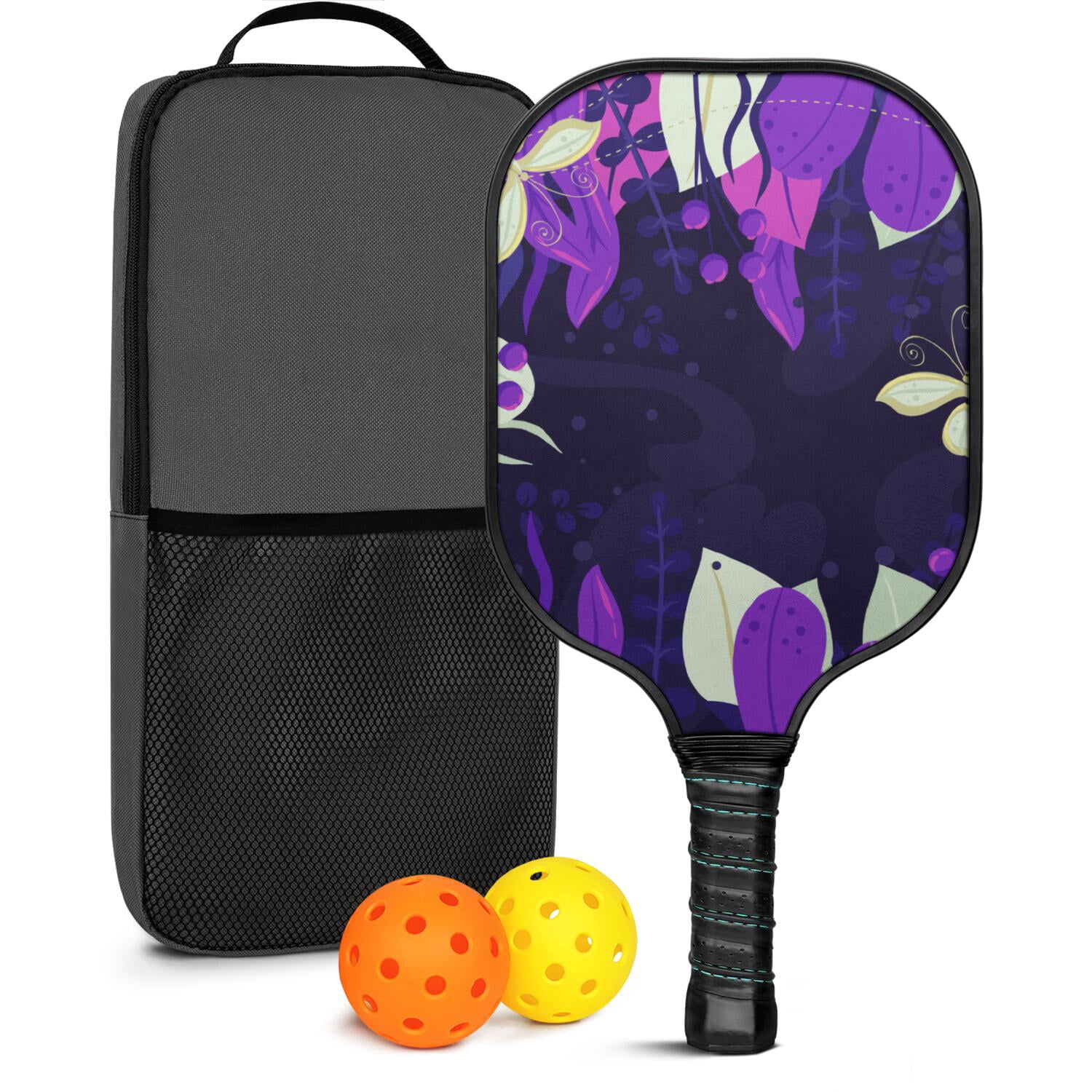 Pickleball Paddles Set Of 1, Fiberglass Surface, Boho Butterfly Decor, 1 Paddle, 2 Balls & Bag