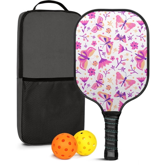 Pickleball Paddles Set Of 1, Fiberglass Surface, Boho Butterfly Decor, 1 Paddle, 2 Balls & Bag