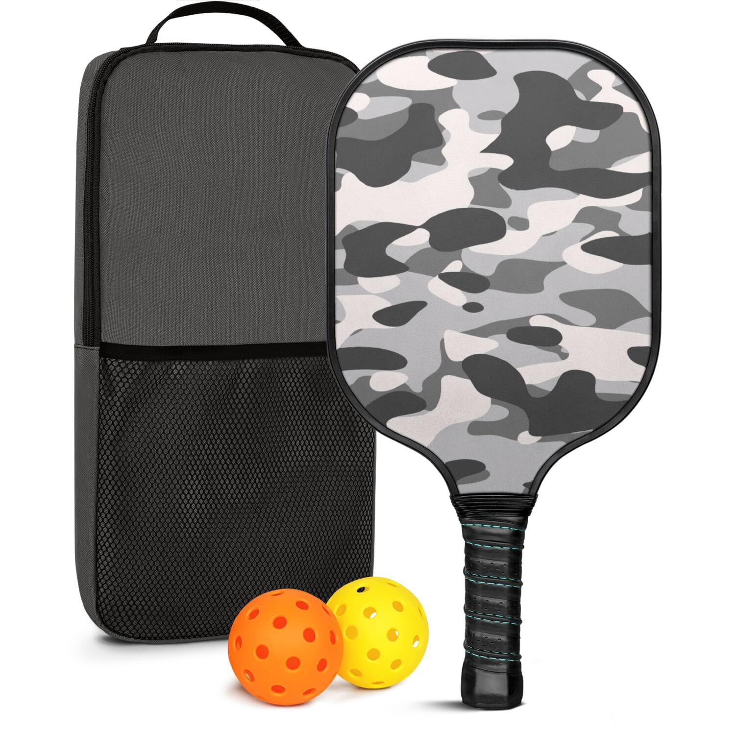 Pickleball Paddles Set Of 1, Fiberglass Surface, Camouflage Print, 1 Paddle, 2 Balls & Bag