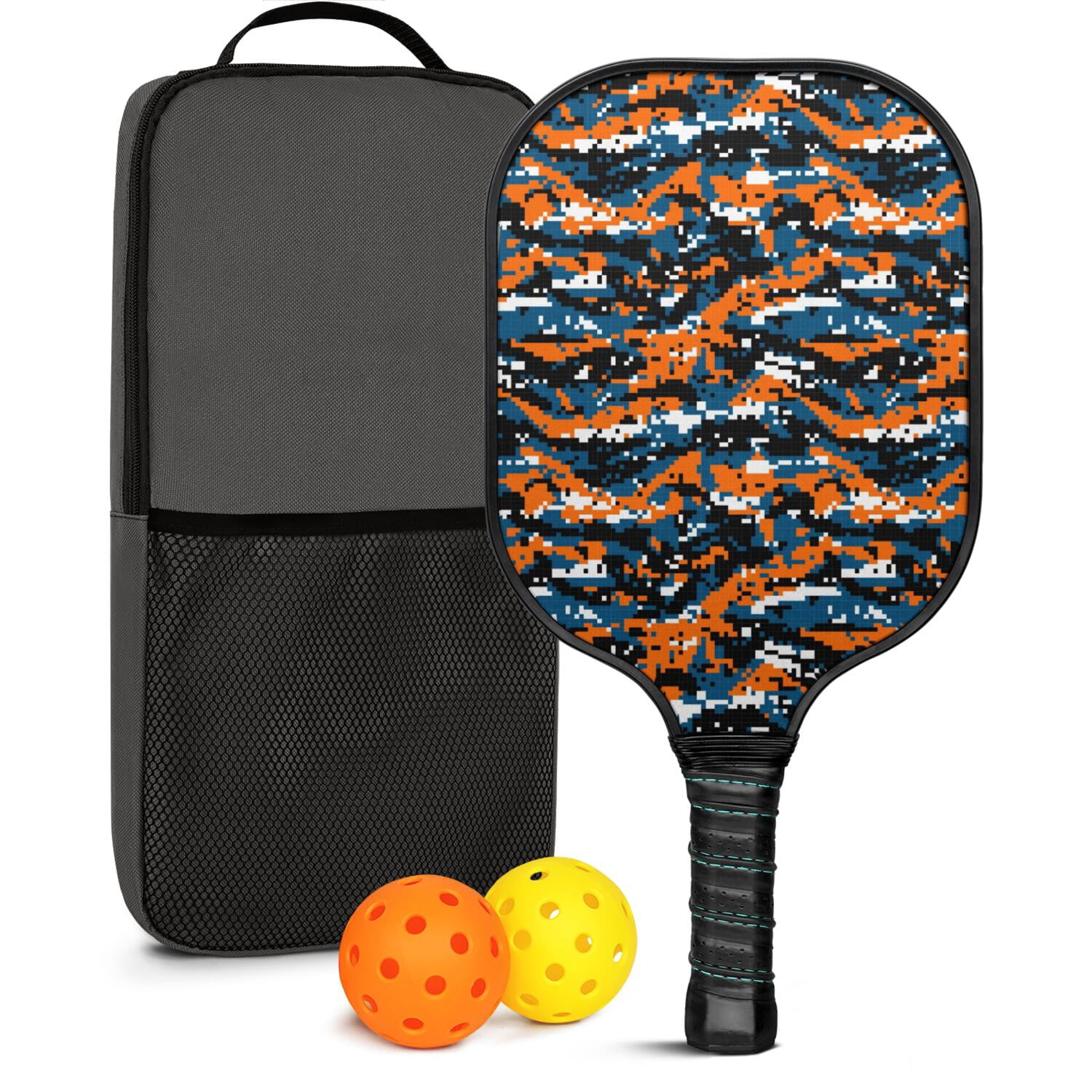 Pickleball Paddles Set Of 1, Fiberglass Surface, Camouflage Print, 1 Paddle, 2 Balls & Bag