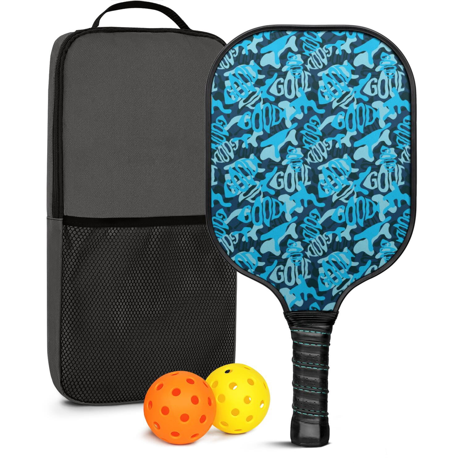 Pickleball Paddles Set Of 1, Fiberglass Surface, Camouflage Print, 1 Paddle, 2 Balls & Bag