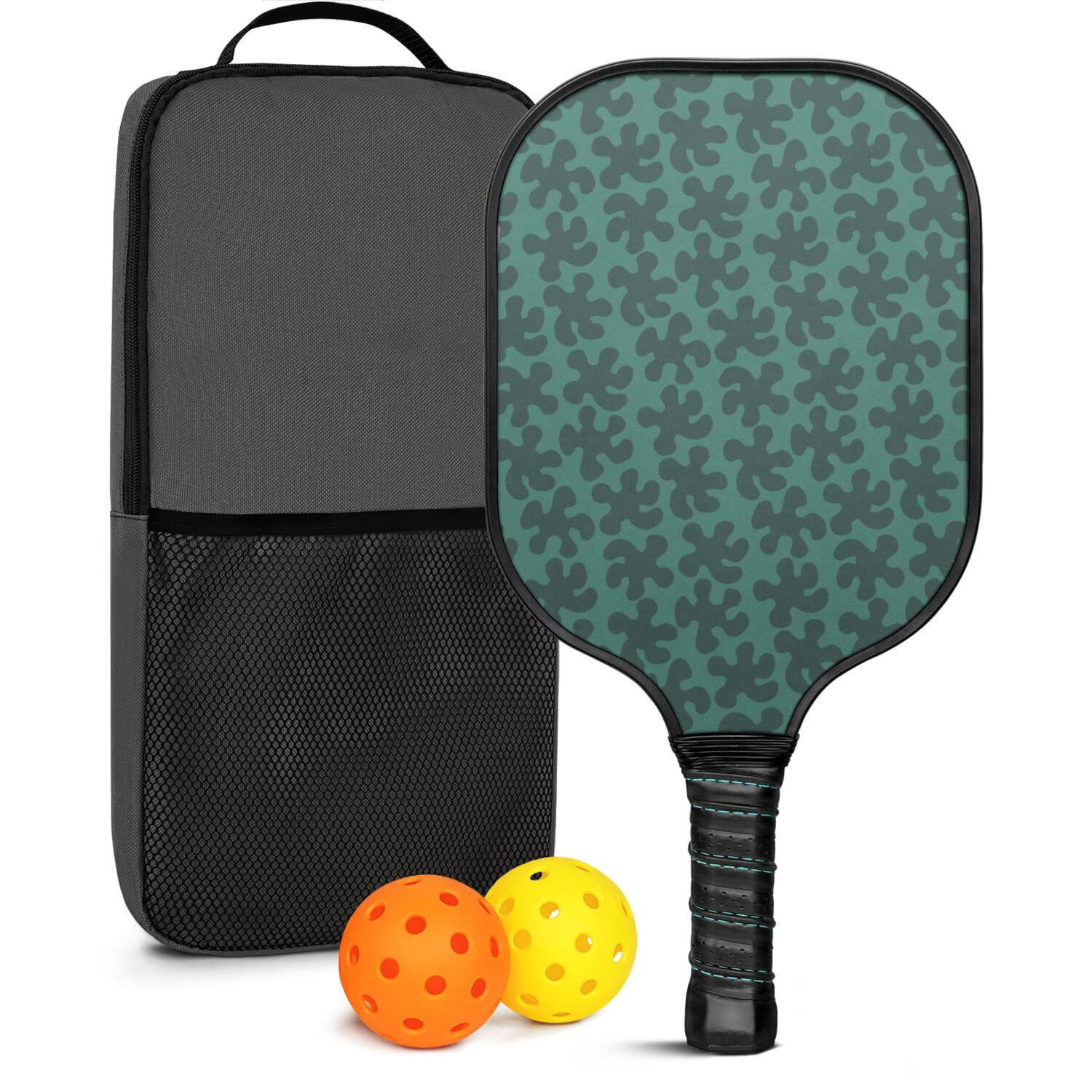 Pickleball Paddles Set Of 1, Fiberglass Surface, Camouflage Print, 1 Paddle, 2 Balls & Bag