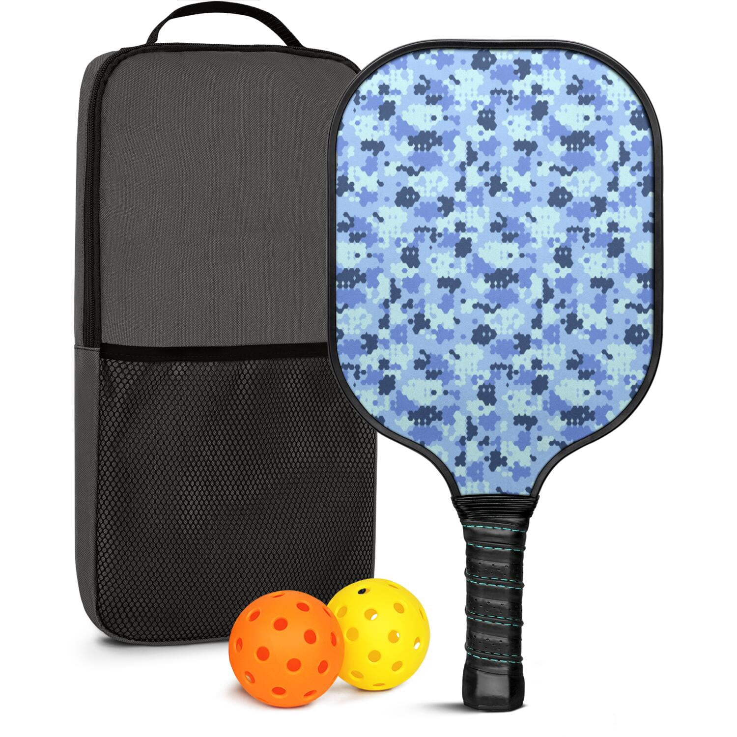Pickleball Paddles Set Of 1, Fiberglass Surface, Camouflage Print, 1 Paddle, 2 Balls & Bag