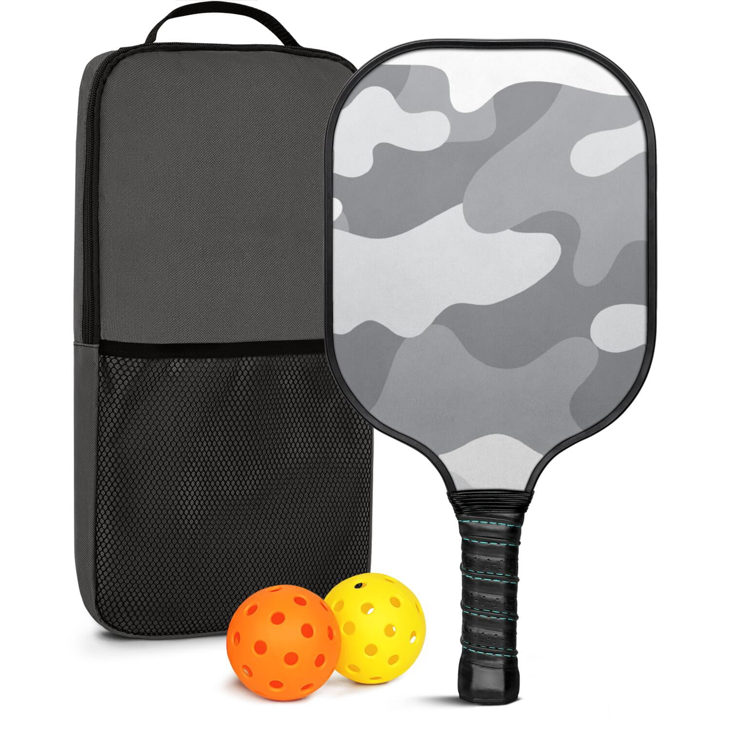 Pickleball Paddles Set Of 1, Fiberglass Surface, Camouflage Print, 1 Paddle, 2 Balls & Bag