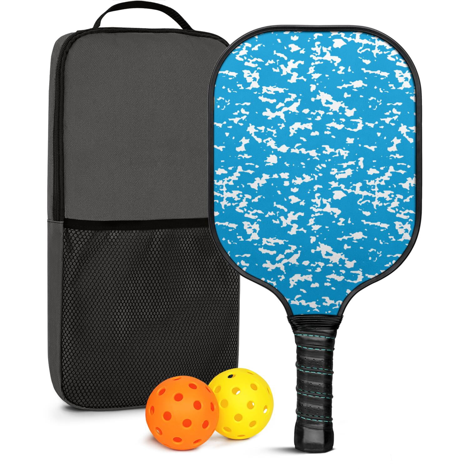 Pickleball Paddles Set Of 1, Fiberglass Surface, Camouflage Print, 1 Paddle, 2 Balls & Bag