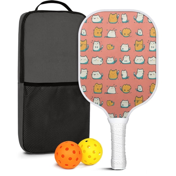 Pickleball Paddles Set Of 1, Fiberglass Surface, Cats & Dogs Print, 1 Paddle, 2 Balls & Bag