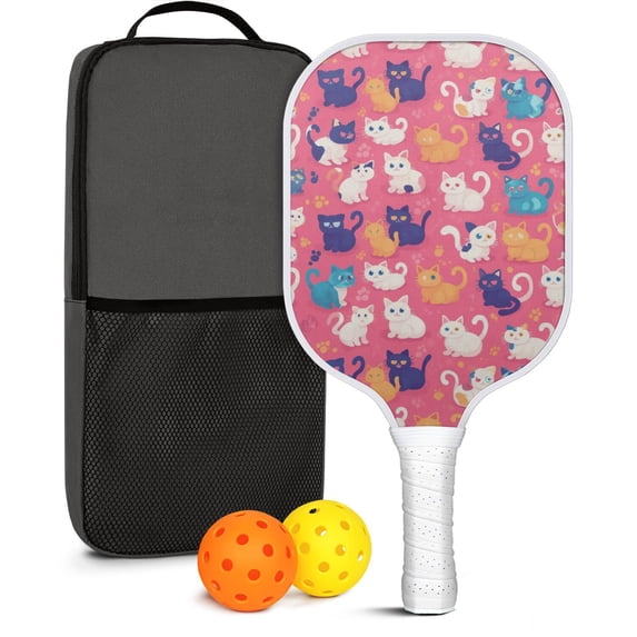 Pickleball Paddles Set Of 1, Fiberglass Surface, Cats & Dogs Print, 1 Paddle, 2 Balls & Bag