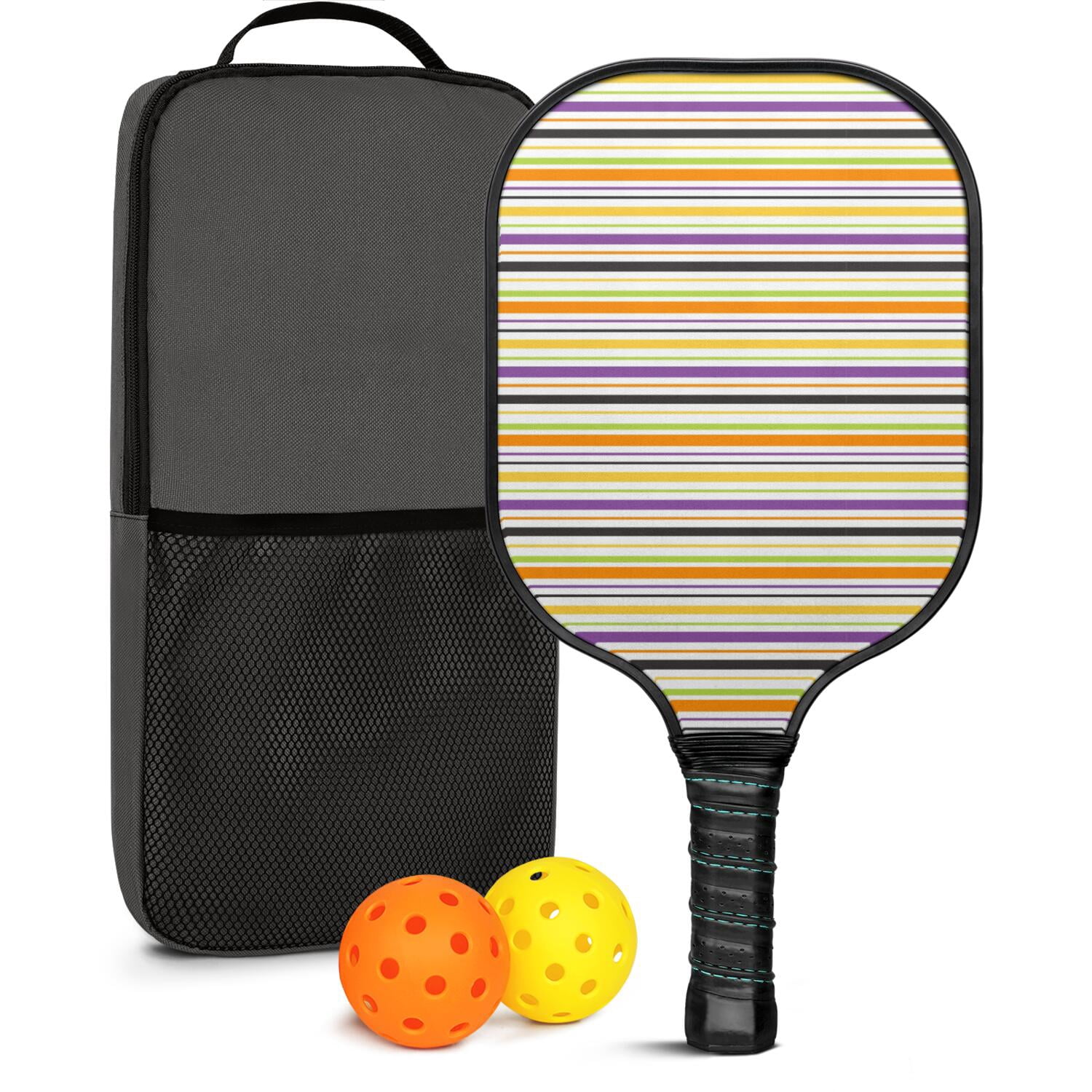 Pickleball Paddles Set Of 1, Fiberglass Surface, Colorful Lines Print, 1 Paddle, 2 Balls & Bag