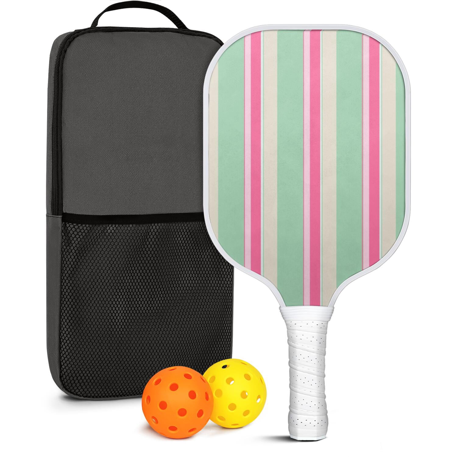 Pickleball Paddles Set Of 1, Fiberglass Surface, Colorful Lines Print, 1 Paddle, 2 Balls & Bag