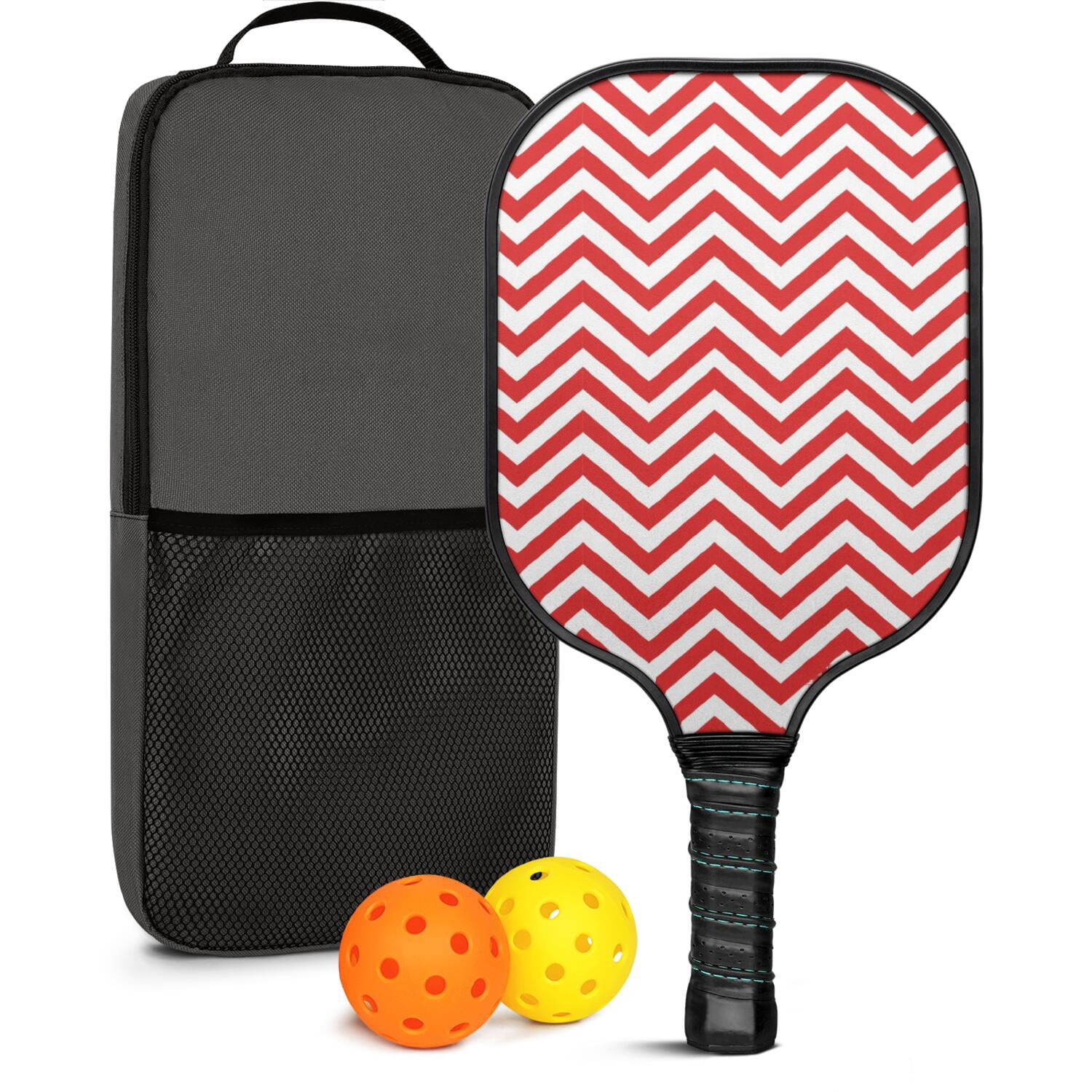 Pickleball Paddles Set Of 1, Fiberglass Surface, Colorful Lines Print, 1 Paddle, 2 Balls & Bag