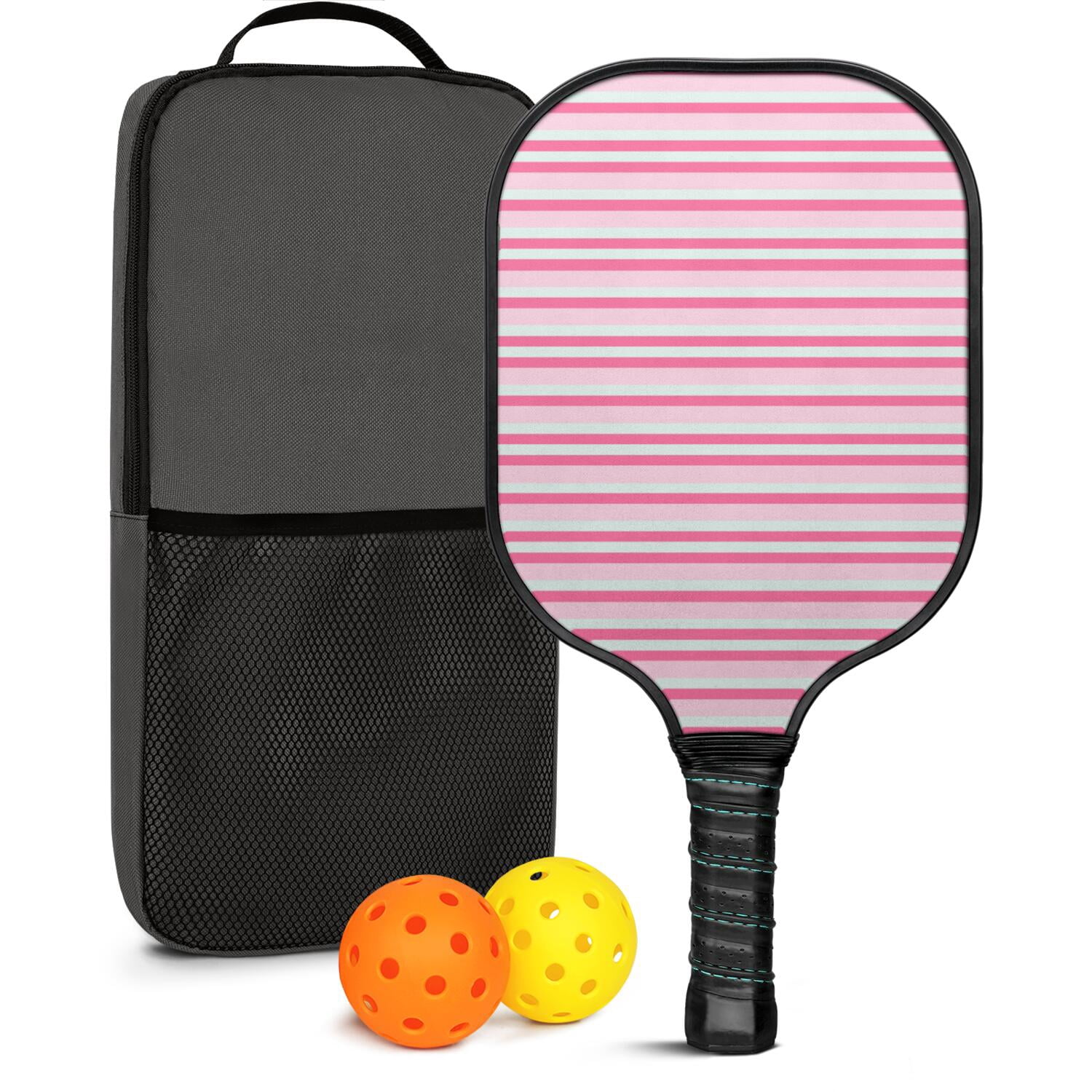 Pickleball Paddles Set Of 1, Fiberglass Surface, Colorful Lines Print, 1 Paddle, 2 Balls & Bag
