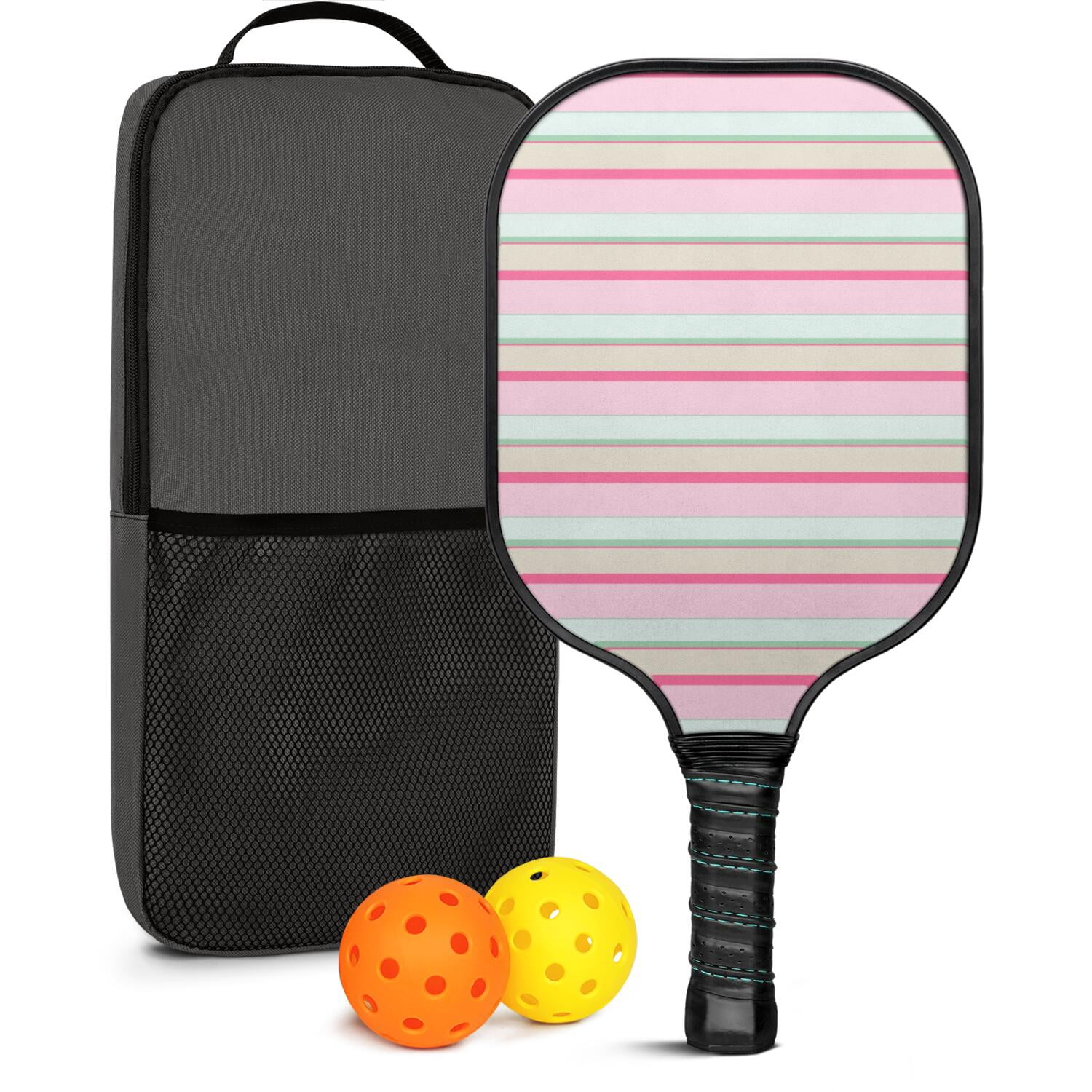 Pickleball Paddles Set Of 1, Fiberglass Surface, Colorful Lines Print, 1 Paddle, 2 Balls & Bag