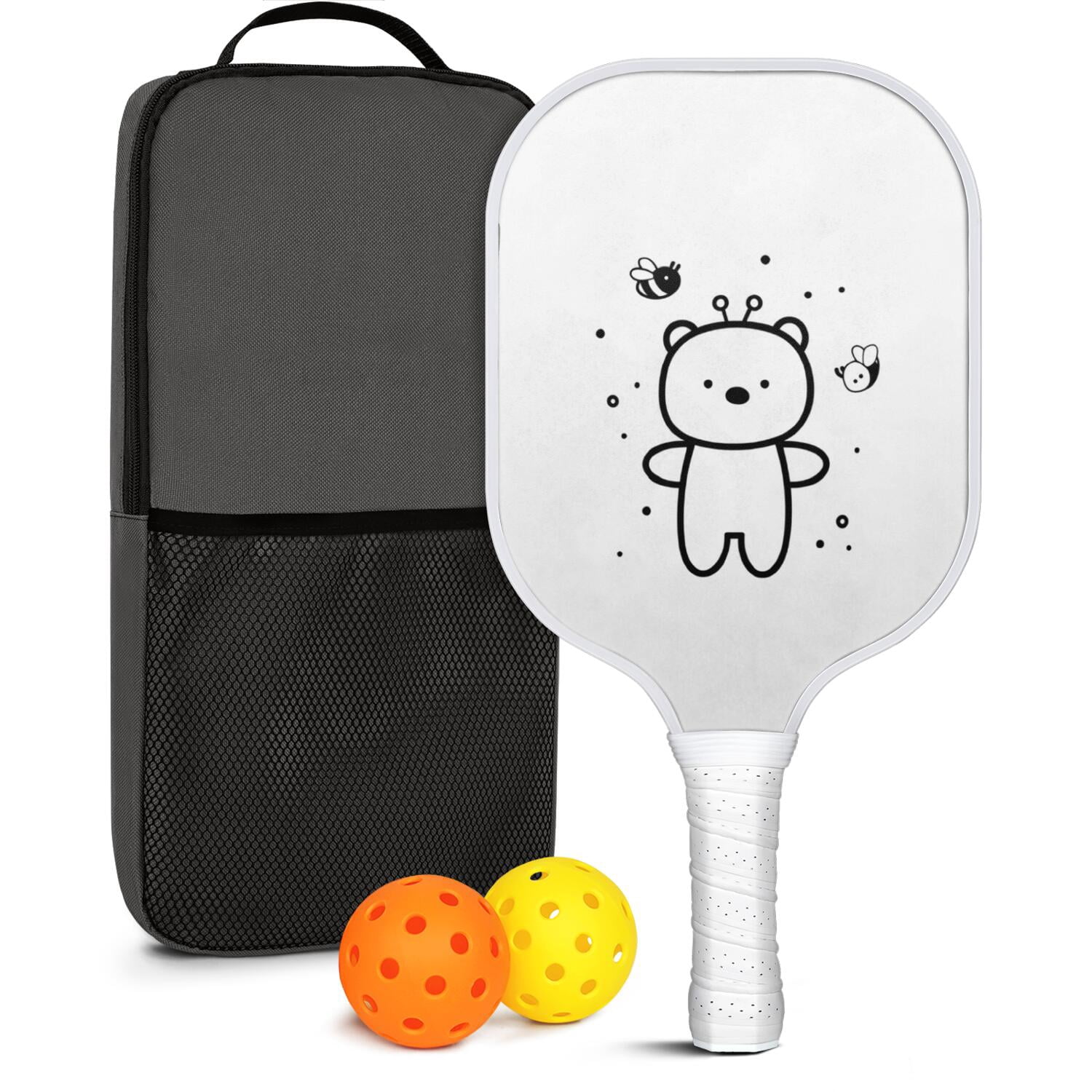 Pickleball Paddles Set Of 1, Fiberglass Surface, Cute Animals & Graffiti Print, 1 Paddle, 2 Balls & Bag