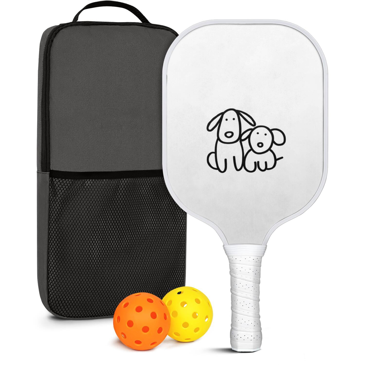 Pickleball Paddles Set Of 1, Fiberglass Surface, Cute Animals & Graffiti Print, 1 Paddle, 2 Balls & Bag
