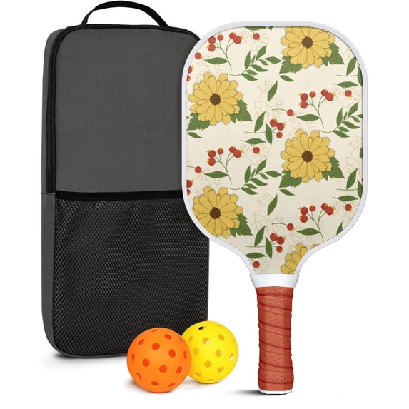 Pickleball Paddles Set Of 1, Fiberglass Surface, Daisy Floral Print, 1 Paddle, 2 Balls & Bag